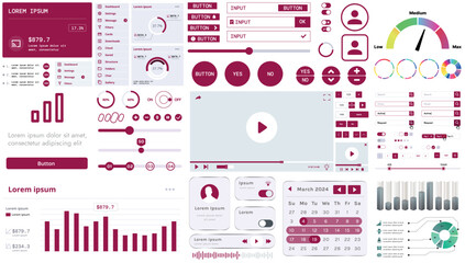 A set of modern interface elements for apps and websites: buttons, graphs, charts, and menus, perfect for business, dashboards, and responsive layouts.
