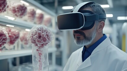 Poster - medical researcher using virtual reality headset in lab setting