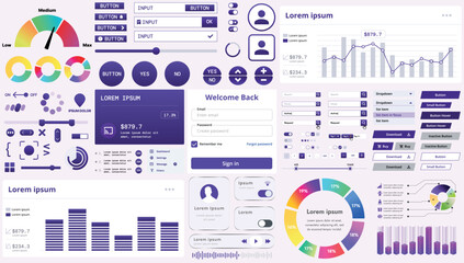 Poster - set of modern interface elements for apps and websites: buttons, menus, graphs and charts for busine