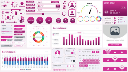 Poster - set of modern interface elements for apps and websites: buttons, menus, graphs and charts for busine