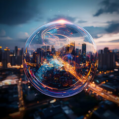 Poster - Night Cityscape Enclosed in a Luminous Sphere
