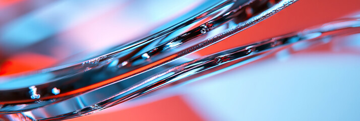 Poster - Abstract Image of Two Reflective, Curved Structures with Blue and Red Lighting