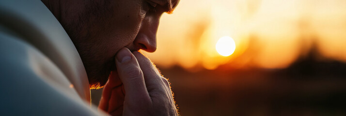Poster - Man Contemplating at Sunset