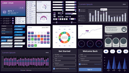 Poster - a set of modern interface elements for business applications and websites: buttons, charts, menus, g