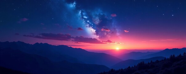 Wall Mural - Vibrant night sky with Neowise comet shining brightly over silhouette of mountains, nature, shooting star, night
