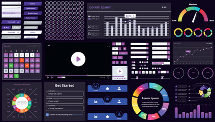 Poster - a set of modern interface elements for business applications and websites: buttons, charts, menus, g