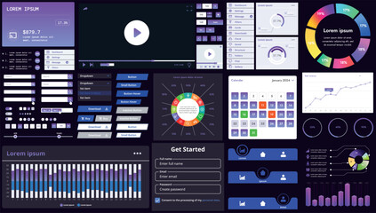 Poster - a set of modern interface elements for business applications and websites: buttons, charts, menus, g
