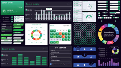 Poster - a set of modern interface elements for business applications and websites: buttons, charts, menus, g