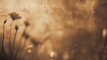 Poster - Soft golden light filters through delicate flowers in a serene garden during sunset