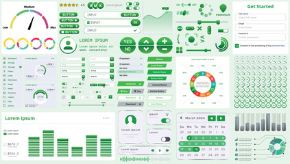 Poster - a set of modern interface elements for business applications and websites: buttons, charts, menus, g