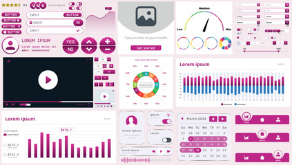 Poster - A set of modern interface elements for business applications and websites: buttons, charts, menus, graphs, and other interactive components for easy navigation and analytics.