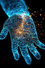 Poster - Abstract glowing digital hand with network connections and bright particles Futuristic technology concept