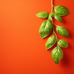 Aufkleber - Fresh Green Leaves on Vibrant Orange Background for Creative Design
