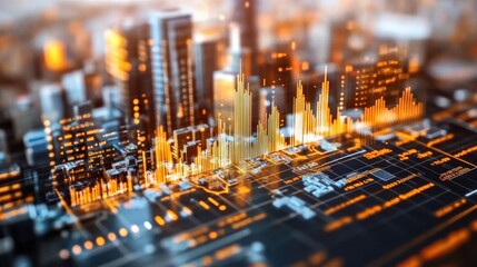 Leinwandbilder - Futuristic Cityscape Data Visualization Abstract Urban Development and Technology Growth