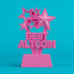 Aufkleber - Pink Best Altcoin Business Award Trophy in Duotone Style. 3d Rendering