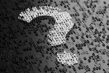 Fototapete - Question Mark as Abstract Black Random Numbers Numeric Characters Background Texture. 3d Rendering