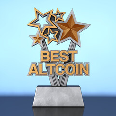 Poster - Golden Best Altcoin Business Award Trophy. 3d Rendering