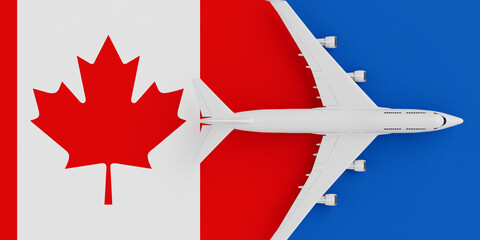Poster - White Jet Passenger's Airplane with Canadian Flag. 3d Rendering