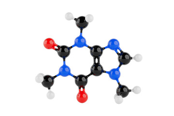 Poster - Structural Model of Caffeine Molecule. 3d Rendering