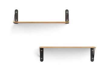 Poster - Wooden Wall Shelfs with Bottom and Top Mount. 3d Rendering