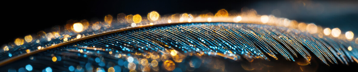 Poster - Close-up Photograph of a Wet Feather with Bokeh Lighting