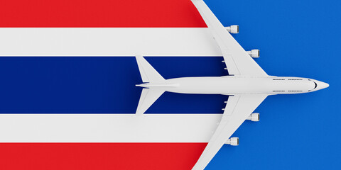 Poster - White Jet Passenger's Airplane with Thailand Flag. 3d Rendering