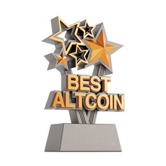 Poster - Golden Best Altcoin Business Award Trophy. 3d Rendering