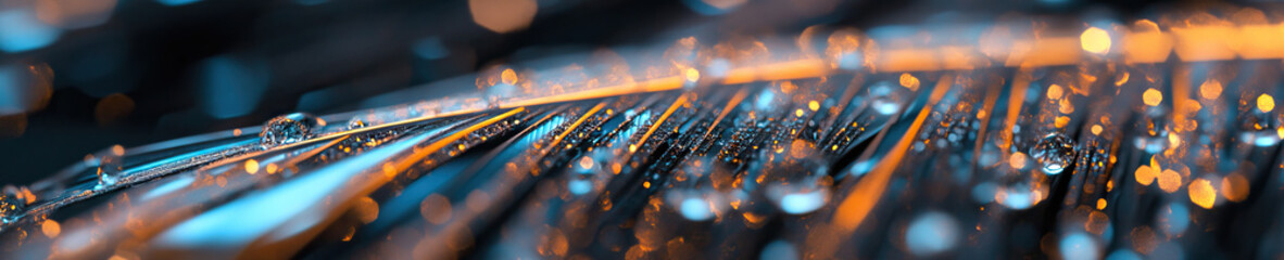 Poster - Dew-Covered Grass Blades with Bokeh Background