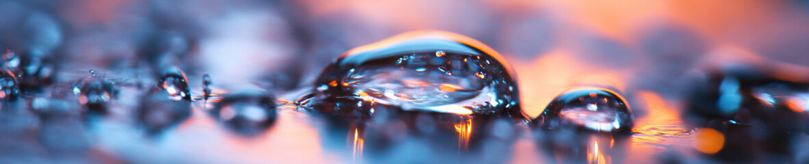 Poster - Macro Photograph of Water Droplets with Blue and Orange Lighting