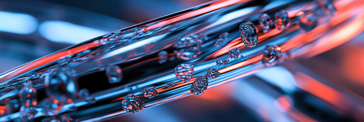 Poster - Close-up of Transparent Cylinder with Internal Bubbles and Red and Blue Lighting