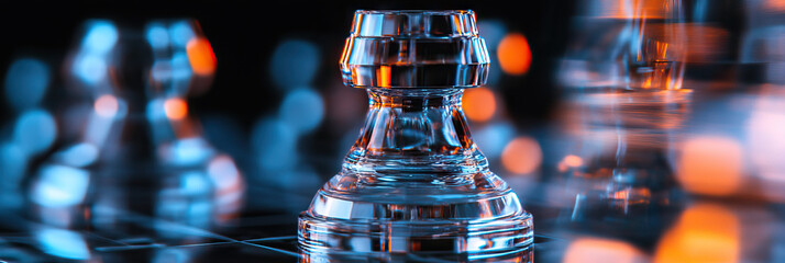 Poster - Glass Chess Pawn with Blue and Orange Lighting