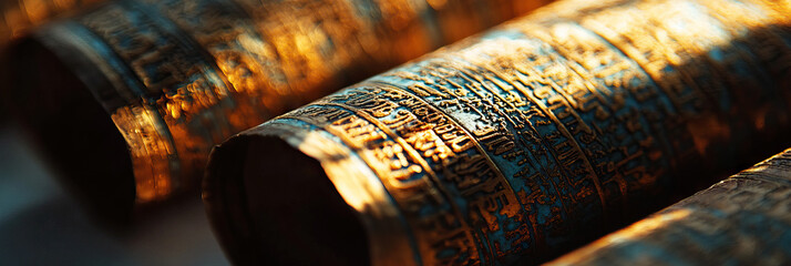 Poster - Close-up of Rolled Scrolls with Gold Lettering