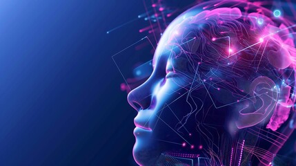 Poster - AI-powered futuristic data visualization with 3D holographic elements, neural network patterns, and a sci-fi aesthetic.