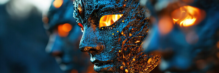 Poster - Close-up of Illuminated Metallic Face Masks