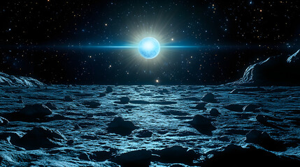 Wall Mural - Celestial vista: Gaze upon an ethereal landscape, where a radiant celestial body illuminates the vast expanse of space. This photorealistic image captures the breathtaking beauty of the cosmos. 