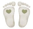 © Alisles - Watercolor illustration of Baby Footprints with heart. Drawing of little imprints of steps in pastel colors for baby shower invitations or newborn party greeting cards. Art for nursery poster.
