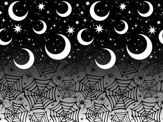 Canvas Print - Stripes of moons and webs on gradient background. Seamless horizontal pattern