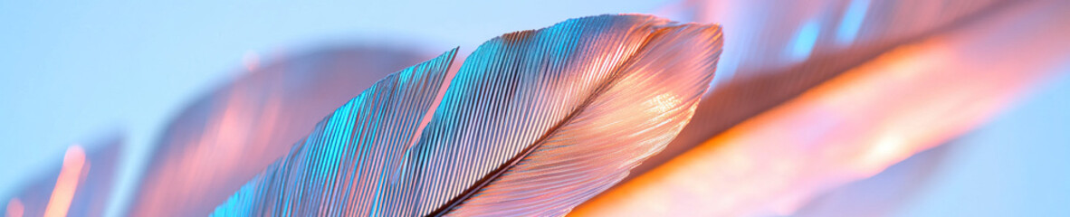 Poster - close-up of iridescent feather with blurred background
