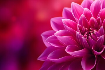 Wall Mural - Vibrant pink dahlias in full bloom at a sustainable flower farm, illuminated by the soft evening light of sunset. Close up. Copy space.