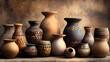 © Erika - un grupo de jarrones hechos de trabajadores artesanales en colores neutros decorados elegantes artesanales trabajo de alfareria con diseño