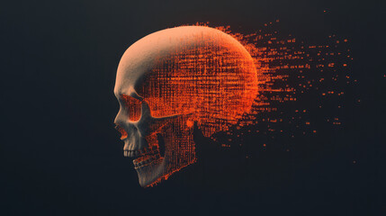 Aufkleber - A glowing stream of broken code rising from the ruins of a mechanical skull the last thought of a