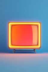 Poster - An old television on a minimalist gradient background, glowing with soft ambient screen light,