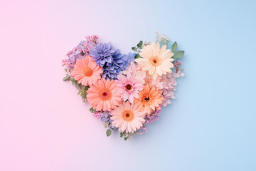 Poster - A heart-shaped floral arrangement fading into a pastel gradient background, airy and romantic,