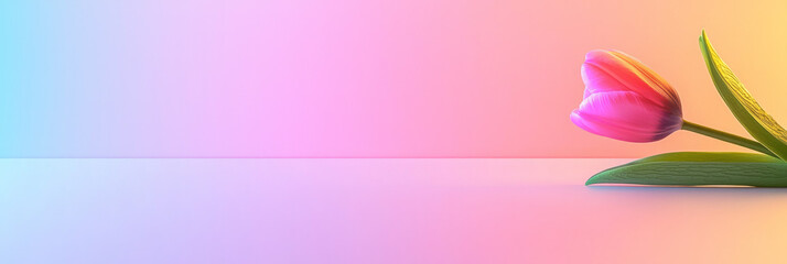 Aufkleber - A gentle minimal background with a single tulip in the corner and soft radial blur, perfect for