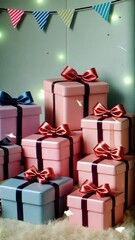 Aufkleber - A stack of pink boxes with bows on them. The boxes are stacked on top of each other
