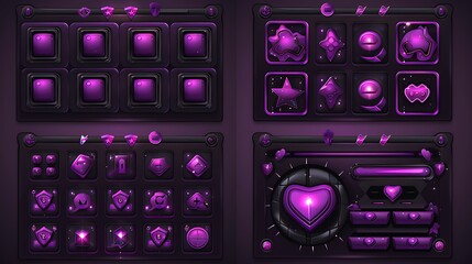Poster - Purple and black illustrated elements representing user interfaces for digital designs