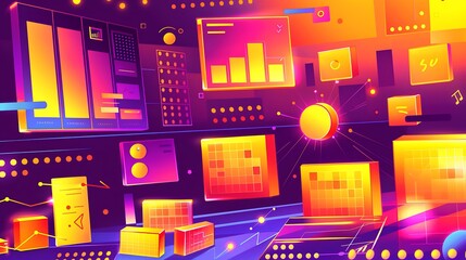 Poster - Colorful abstract illustration of data processing and information display