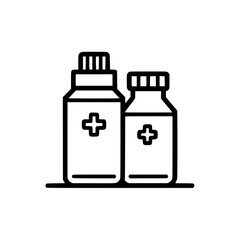 Poster - Two bottles with crosses suggesting healthcare medicine or first aid supplies Simple design clear for use as an icon or illustration