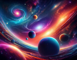 colorful cosmic scene with vibrant planets and swirling galaxy nebula in outer space abstract digita