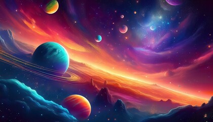 vibrant cosmic space scene with colorful planets nebula and stars in a fantasy outer space backgroun
